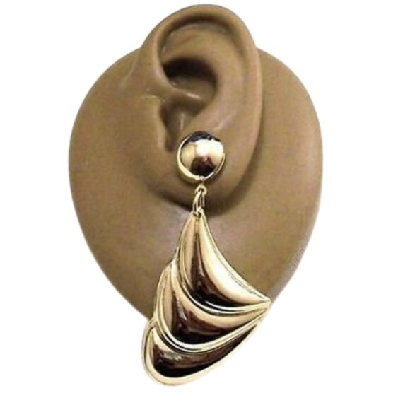 Wave Layered Discs Pierced Stud Earrings Gold Tone - Picture 4 of 5